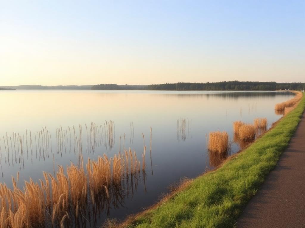 Tóparti kerékpárút nyugodt vízparttal a Velencei-tó Kör túraútvonalon
